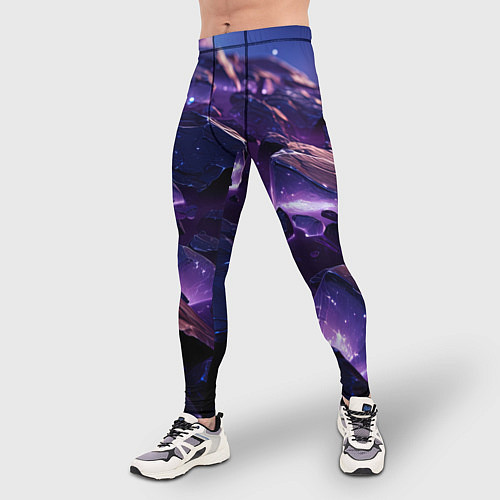 Мужские тайтсы Фиолетовые неоновые камни со светом / 3D-принт – фото 3