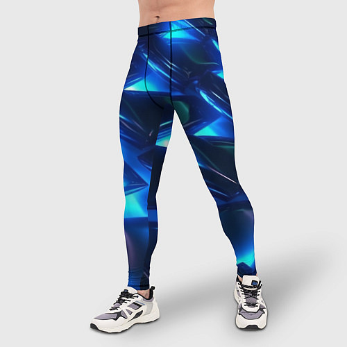 Мужские тайтсы Синие абстрактные неоновые плиты / 3D-принт – фото 3