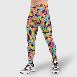 Тайтсы мужские Пиксельный камуфляжный паттерн в неоновых цветах, цвет: 3D-принт — фото 2