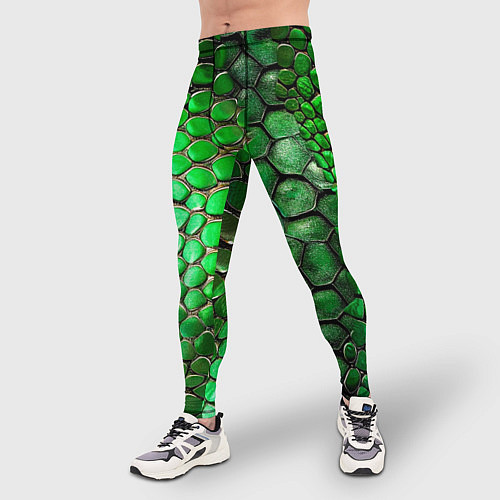 Мужские тайтсы Зеленая змеиная кожа / 3D-принт – фото 3