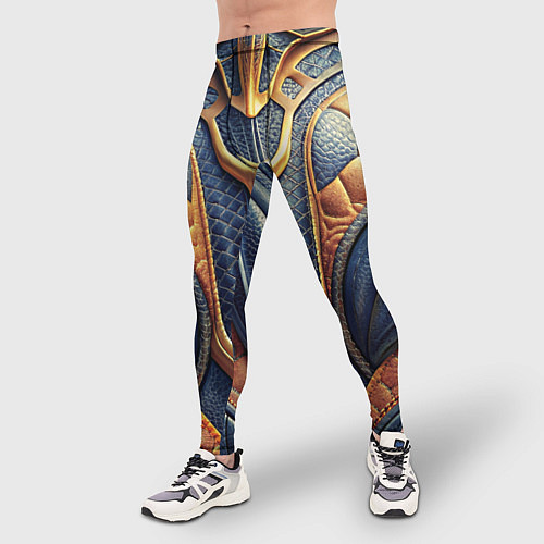 Мужские тайтсы Темная кожаная броня с желтой оплеткой / 3D-принт – фото 3