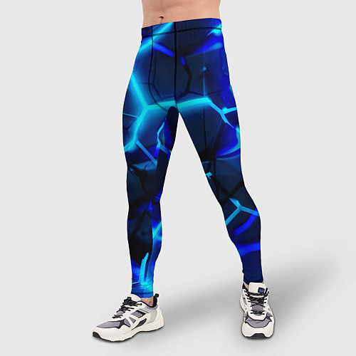 Мужские тайтсы Яркие голубые неоновые плиты в разломе / 3D-принт – фото 3