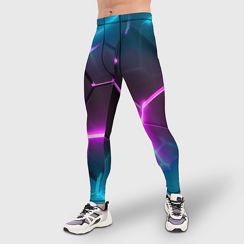 Мужские тайтсы Голубые и розовые неоновые плиты в разломе / 3D-принт – фото 3