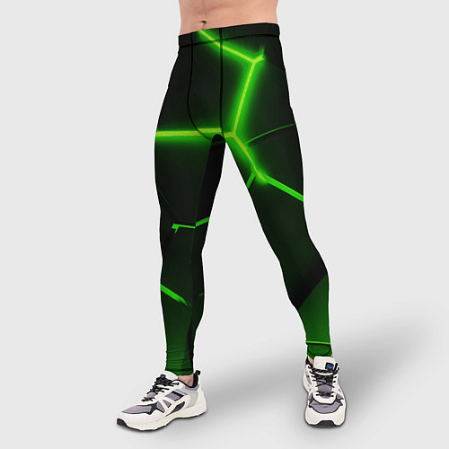 Мужские тайтсы Темные зеленые неоновые плиты в разломе / 3D-принт – фото 3