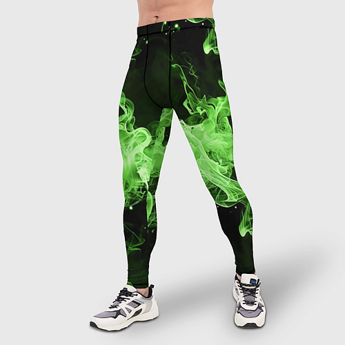 Мужские тайтсы Зеленый огонь - языки пламени / 3D-принт – фото 3