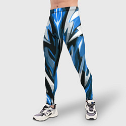 Тайтсы мужские Хаотичная сине-белая абстракция на чёрном фоне, цвет: 3D-принт — фото 2