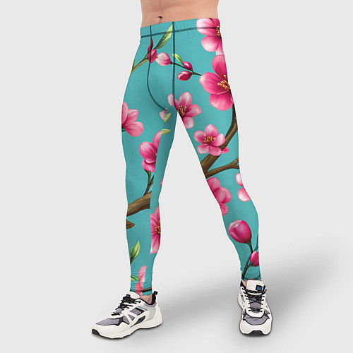 Мужские тайтсы Ветка розовой сакуры / 3D-принт – фото 3