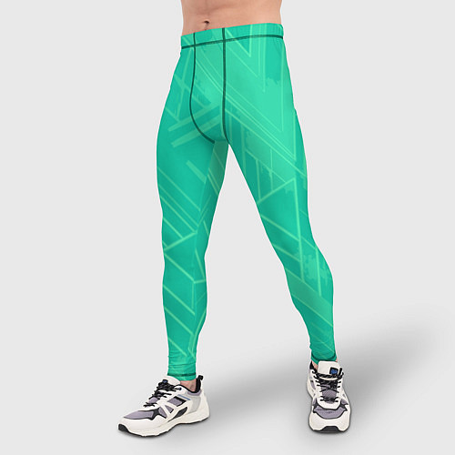 Мужские тайтсы Мятный зелёный однотонный геометричный / 3D-принт – фото 3