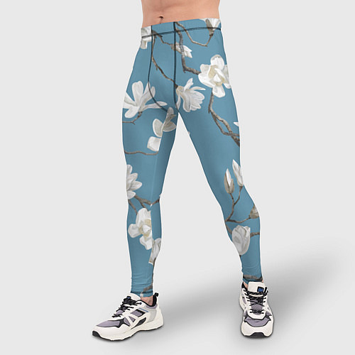 Мужские тайтсы Цветы акварелью ветки магнолии / 3D-принт – фото 3