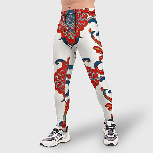 Мужские тайтсы Узор красно-синий на белом фоне / 3D-принт – фото 3