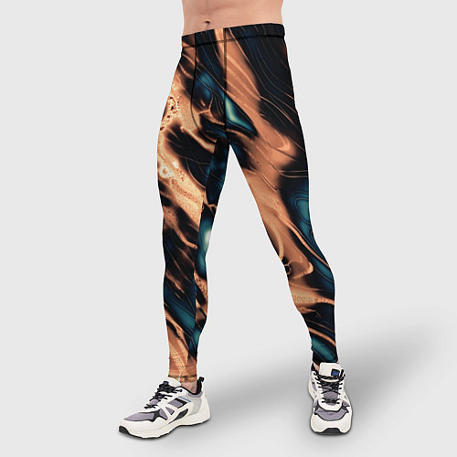 Мужские тайтсы Абстракция тёмный бирюзово-медный / 3D-принт – фото 3