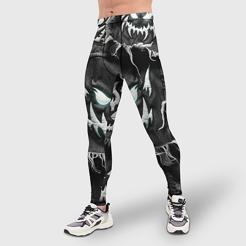 Мужские тайтсы Облик монстра на пэчворк джинсах / 3D-принт – фото 3