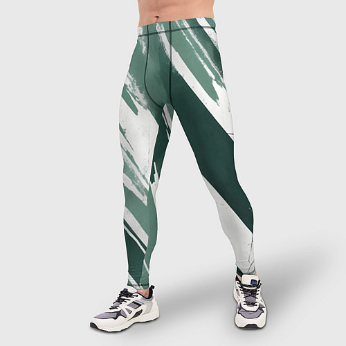 Мужские тайтсы Косая зеленая полоска / 3D-принт – фото 3
