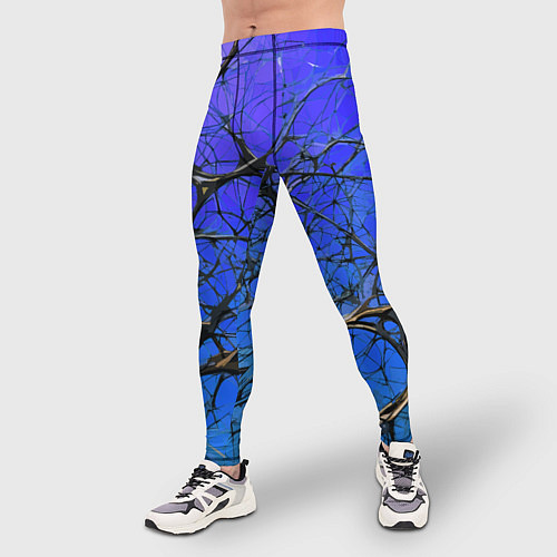 Мужские тайтсы Чёрные волокна и синий фон абстракция / 3D-принт – фото 3