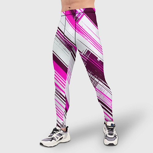 Мужские тайтсы Розовые диагональные полосы на белом фоне / 3D-принт – фото 3