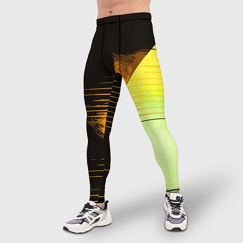 Мужские тайтсы Горизонтальные полосы на чёрно-жёлтом фоне / 3D-принт – фото 3