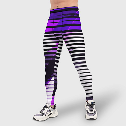 Мужские тайтсы Фиолетово-чёрные полосы на белом фоне / 3D-принт – фото 3
