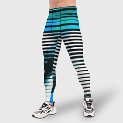 Тайтсы мужские Сине-чёрные полосы на белом фоне, цвет: 3D-принт — фото 2
