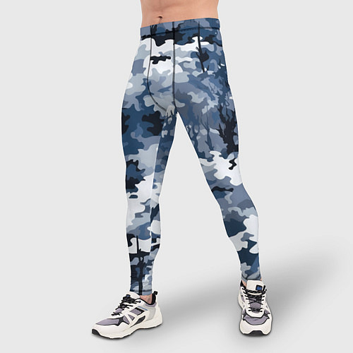 Мужские тайтсы Камуфляж серо синий / 3D-принт – фото 3