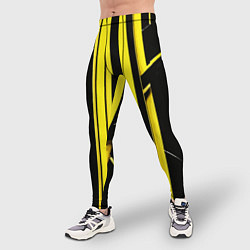 Тайтсы мужские Толстые жёлтые полосы на чёрном фоне, цвет: 3D-принт — фото 2