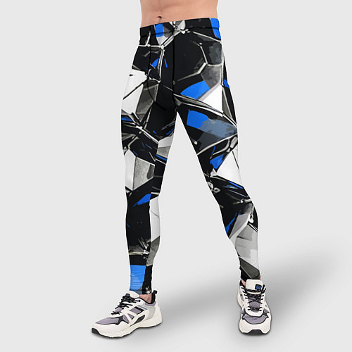 Мужские тайтсы Сине-белый паттерн на чёрном фоне / 3D-принт – фото 3