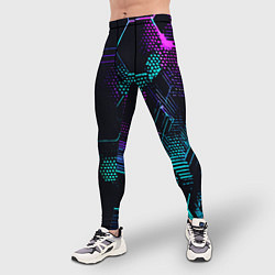 Тайтсы мужские Розово-голубые точки и линии на чёрном фоне, цвет: 3D-принт — фото 2