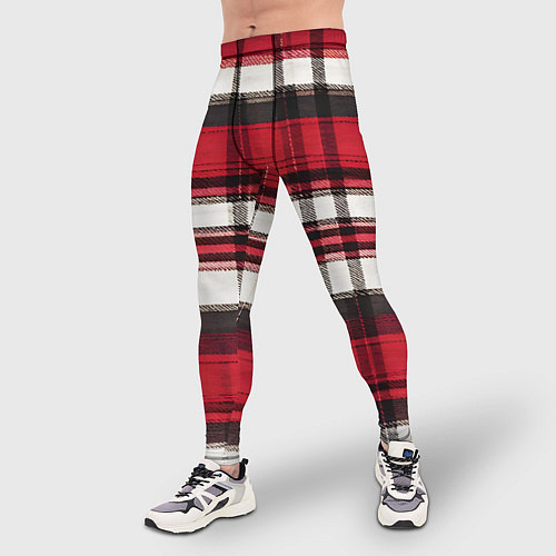 Мужские тайтсы Красно-белая ткань в клетку / 3D-принт – фото 3