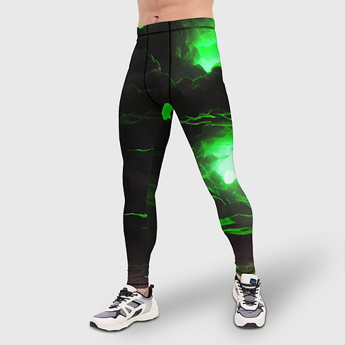 Мужские тайтсы Кислотный зелёный закат / 3D-принт – фото 3
