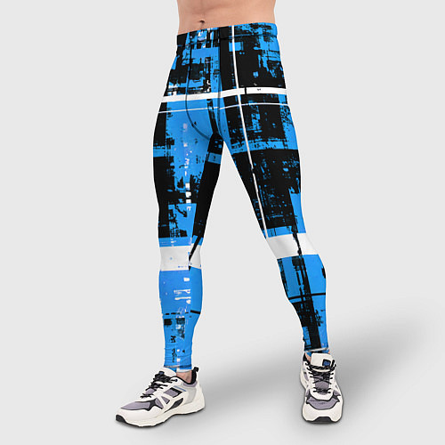 Мужские тайтсы Сине-белый гранж на чёрном фоне / 3D-принт – фото 3