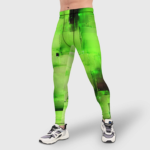 Мужские тайтсы Чёрные пятна на зелёном фоне абстракция / 3D-принт – фото 3