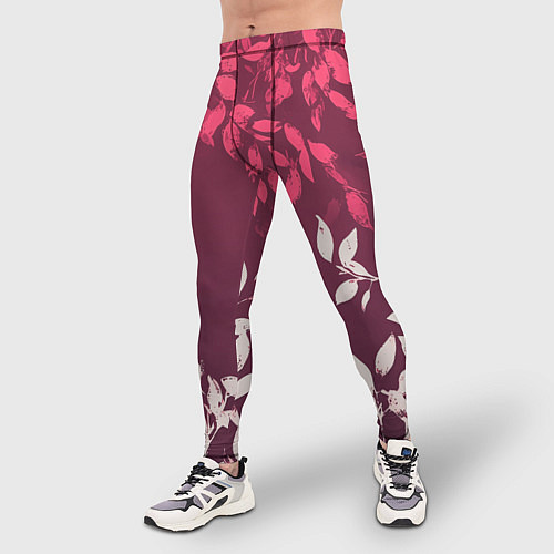 Мужские тайтсы Листья на бордовом фоне - нейросеть / 3D-принт – фото 3