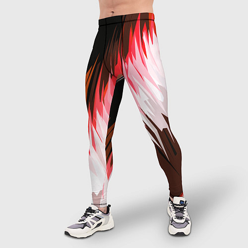 Мужские тайтсы Красно-белая абстракция на чёрном фоне / 3D-принт – фото 3