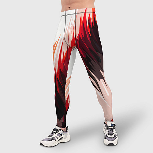 Мужские тайтсы Чёрно-красные острые полосы на белом фоне / 3D-принт – фото 3
