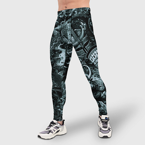 Мужские тайтсы Гладиатор и минотавр на фоне мечей и щитов / 3D-принт – фото 3