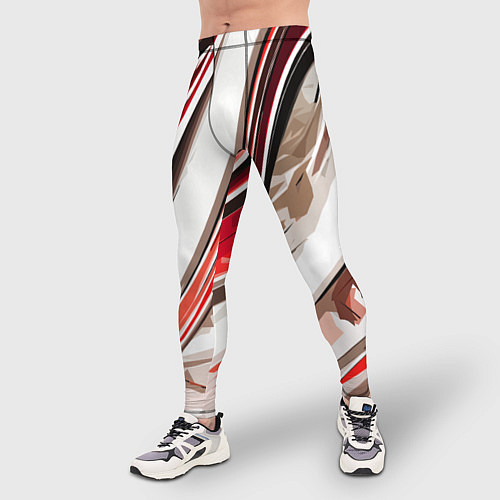 Мужские тайтсы Волнистая бело-красная абстракция / 3D-принт – фото 3