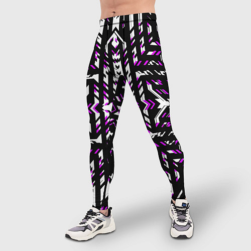 Мужские тайтсы Чёрно-фиолетовые диагональные полосы на белом фоне / 3D-принт – фото 3