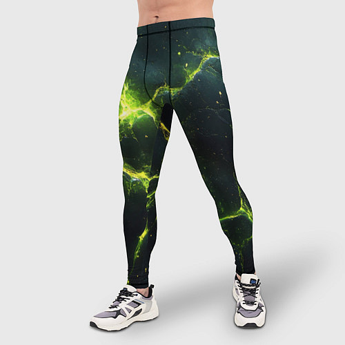 Мужские тайтсы Разбитая плита с зеленым светом / 3D-принт – фото 3