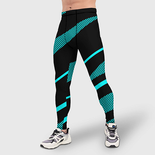 Мужские тайтсы Чёрный с голубым полосы текстура / 3D-принт – фото 3