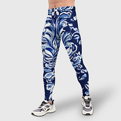 Тайтсы мужские Гжель русский орнамент королевский синий, цвет: 3D-принт — фото 2