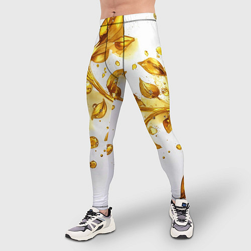 Мужские тайтсы Золотые листья на белом / 3D-принт – фото 3