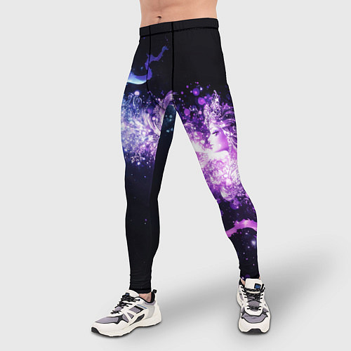 Мужские тайтсы Фиолетово-синяя абстрактная волна / 3D-принт – фото 3