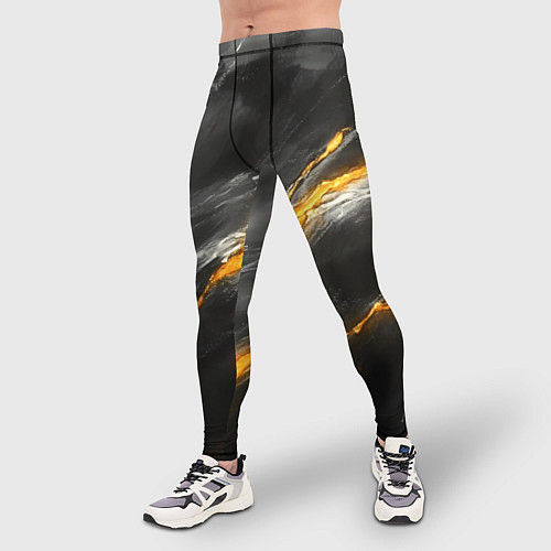 Мужские тайтсы Серая текстура с золотым разломом / 3D-принт – фото 3