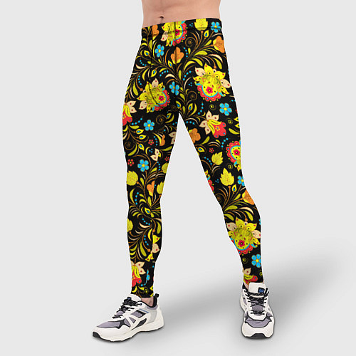 Мужские тайтсы Хохлома цветы / 3D-принт – фото 3