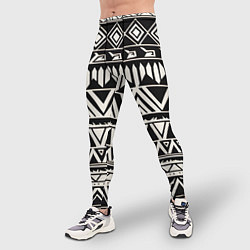 Тайтсы мужские Черно белый орнамент в этническом стиле, цвет: 3D-принт — фото 2
