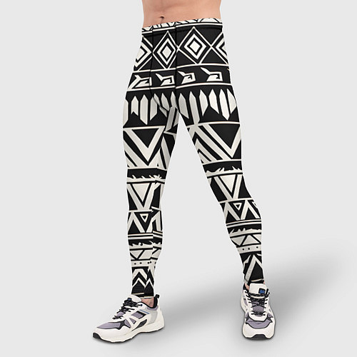 Мужские тайтсы Черно белый орнамент в этническом стиле / 3D-принт – фото 3