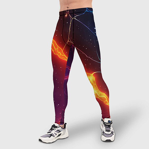 Мужские тайтсы Сине-оранжевые молнии текстура / 3D-принт – фото 3
