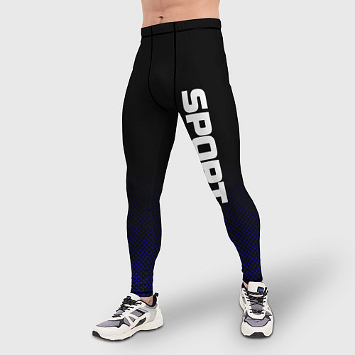 Мужские тайтсы Sport чёрно-синий текстурный / 3D-принт – фото 3