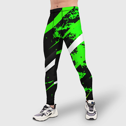 Мужские тайтсы Color black and green / 3D-принт – фото 3