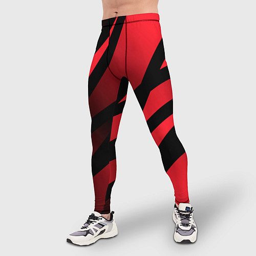 Мужские тайтсы Чёрные полосы с красно-розовым / 3D-принт – фото 3