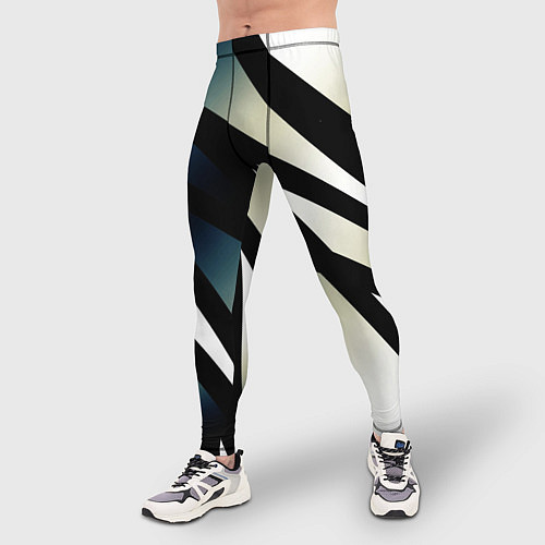 Мужские тайтсы Чёрно-белый с синим затемнением полосы / 3D-принт – фото 3
